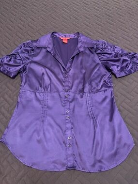 Sunny Leigh Purple Satin Button-Front Blouse